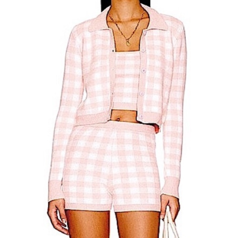 Lspace Francie Sweater Spring Fling Cardigan Pink & White Gingham Size Small NWT